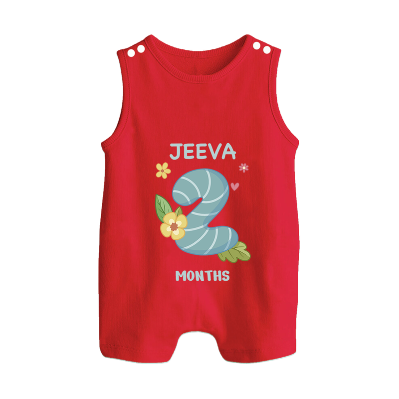 Celebrate Baby's 2nd Month | Custom Romper Suit/ Sleeveless Romper | Premium Cotton - RED - 0 - 5 Months Old (Chest 18")