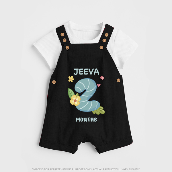 Celebrate Baby's 2nd Month | Custom Dungaree Set | Premium Cotton - BLACK - 0 - 5 Months Old (Chest 18")
