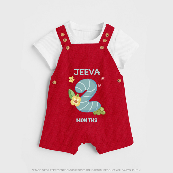 Celebrate Baby's 2nd Month | Custom Dungaree Set | Premium Cotton - RED - 0 - 5 Months Old (Chest 18")