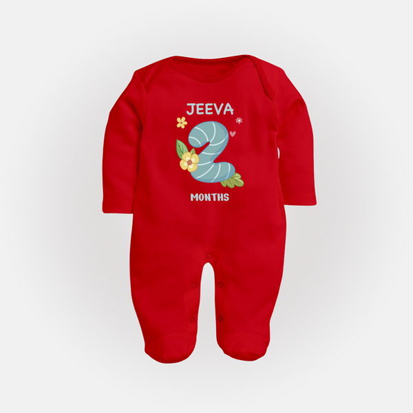 Celebrate Baby's 2nd Month | Custom Full Sleeve Bodysuit/ Sleep Suit/ Jumpsuit | Premium Cotton - RED - New Born (Chest 7.5")