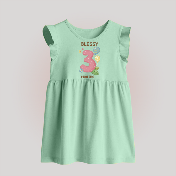 Celebrate Baby's 3rd Month | Custom Baby Frock | Premium Cotton - MINT GREEN - 0 - 3 Months Old (Chest 17")