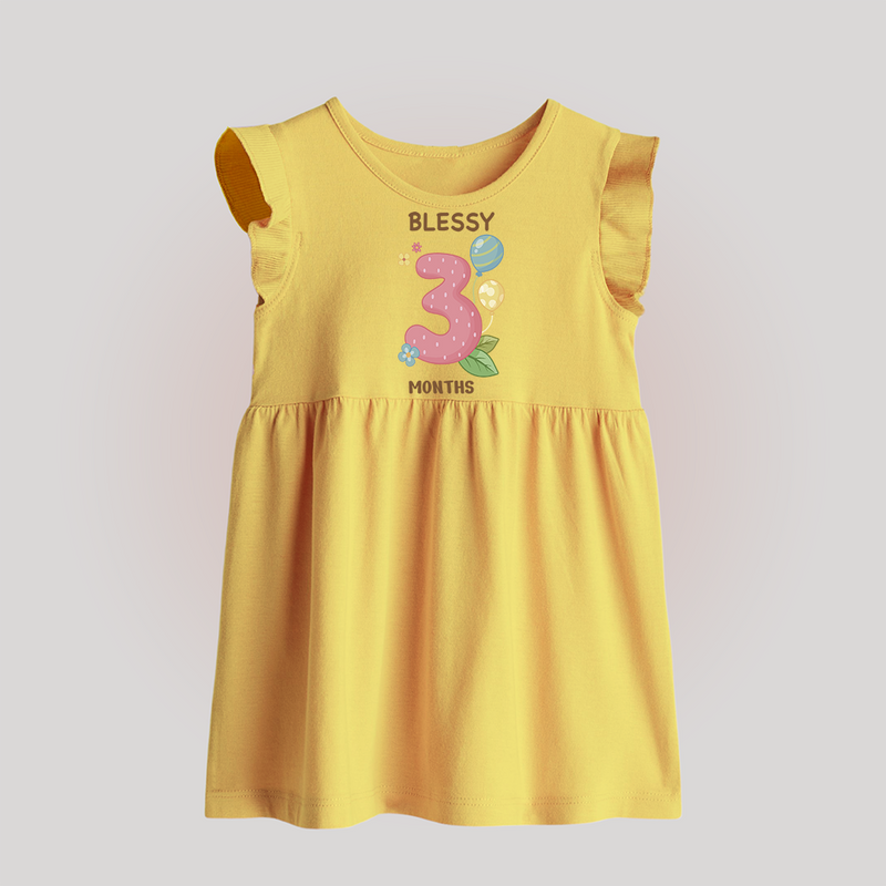 Celebrate Baby's 3rd Month | Custom Baby Frock | Premium Cotton - PASTEL YELLOW - 0 - 3 Months Old (Chest 17")