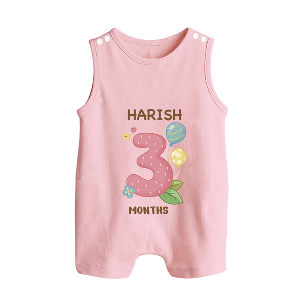 Celebrate Baby's 3rd Month | Custom Romper Suit/ Sleeveless Romper | Premium Cotton - BABY PINK - 0 - 5 Months Old (Chest 18")