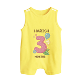 Celebrate Baby's 3rd Month | Custom Romper Suit/ Sleeveless Romper | Premium Cotton - PASTEL YELLOW - 0 - 5 Months Old (Chest 18")