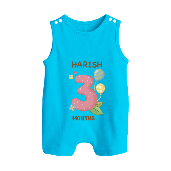 Celebrate Baby's 3rd Month | Custom Romper Suit/ Sleeveless Romper | Premium Cotton - SKY BLUE - 0 - 5 Months Old (Chest 18")