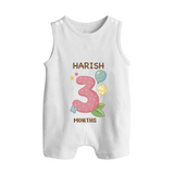 Celebrate Baby's 3rd Month | Custom Romper Suit/ Sleeveless Romper | Premium Cotton - WHITE - 0 - 5 Months Old (Chest 18")