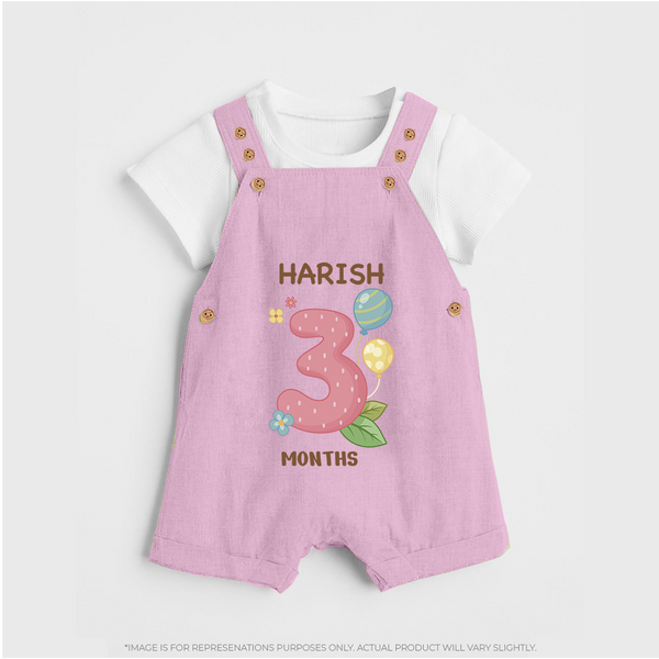 Celebrate Baby's 3rd Month | Custom Dungaree Set | Premium Cotton - BABY PINK - 0 - 5 Months Old (Chest 18")