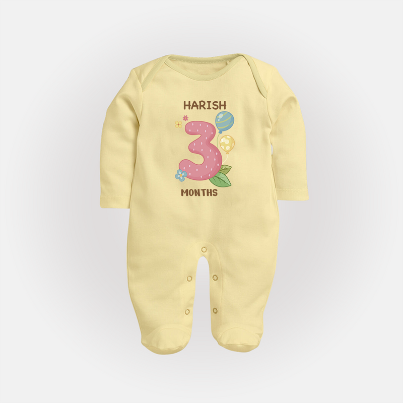 Dress Your Little One In Our Enchanting Customized Baby Sleep Suit For Their 3-Month Celebration - PASTEL YELLOW - New Born (Chest 7.5")