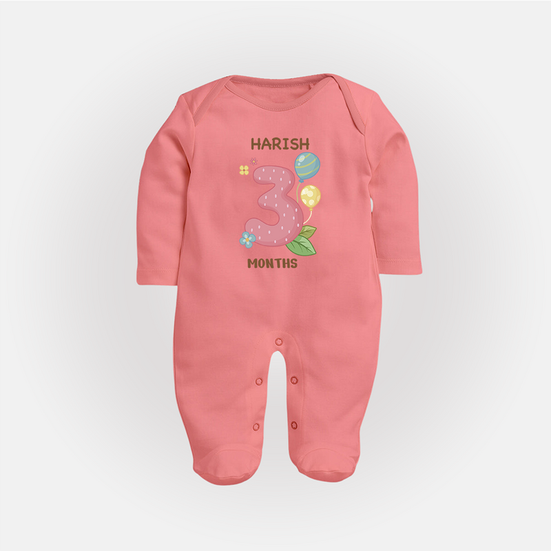 Dress Your Little One In Our Enchanting Customized Baby Sleep Suit For Their 3-Month Celebration - PEACH - New Born (Chest 7.5")