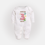 Celebrate Baby's 3rd Month | Custom Full Sleeve Bodysuit/ Sleep Suit/ Jumpsuit | Premium Cotton - WHITE - New Born (Chest 7.5")