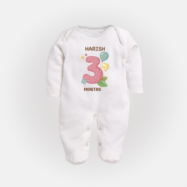 Dress Your Little One In Our Enchanting Customized Baby Sleep Suit For Their 3-Month Celebration - WHITE - New Born (Chest 7.5")