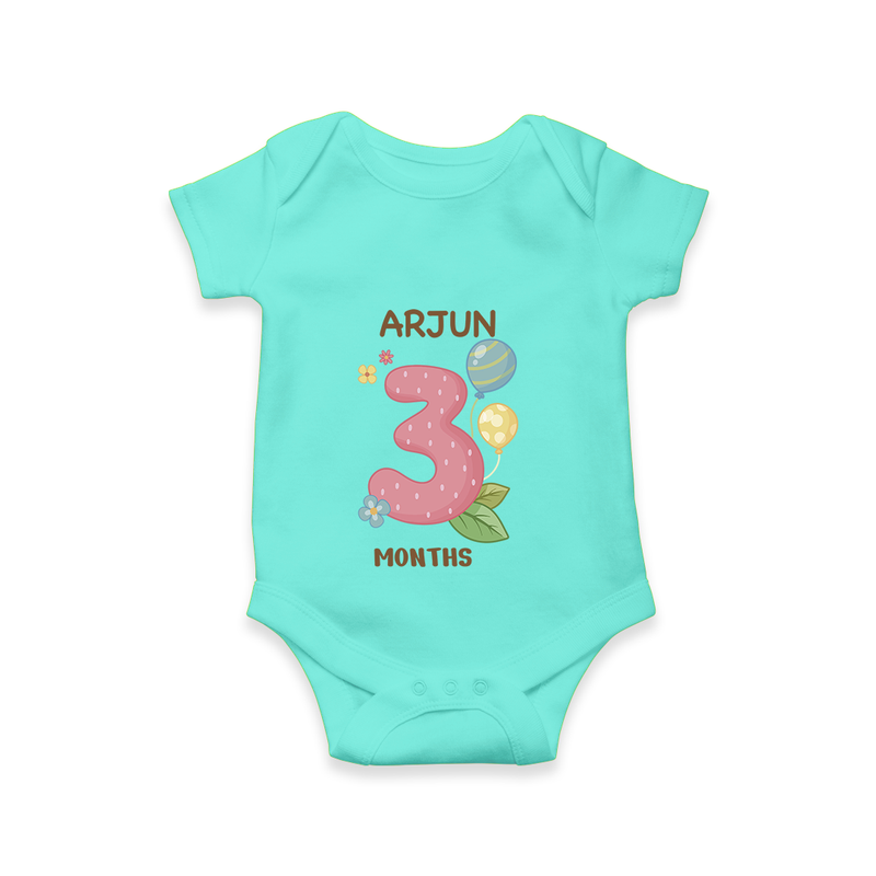 Memorialize your little one's Third month with a personalized romper/onesie - ARCTIC BLUE - 0 - 3 Months Old (Chest 16")