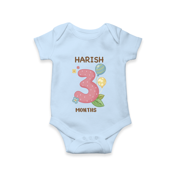 Celebrate Baby's 3rd Month | Custom Romper/Onesie | Premium Cotton - BABY BLUE - New Born (Chest 14")