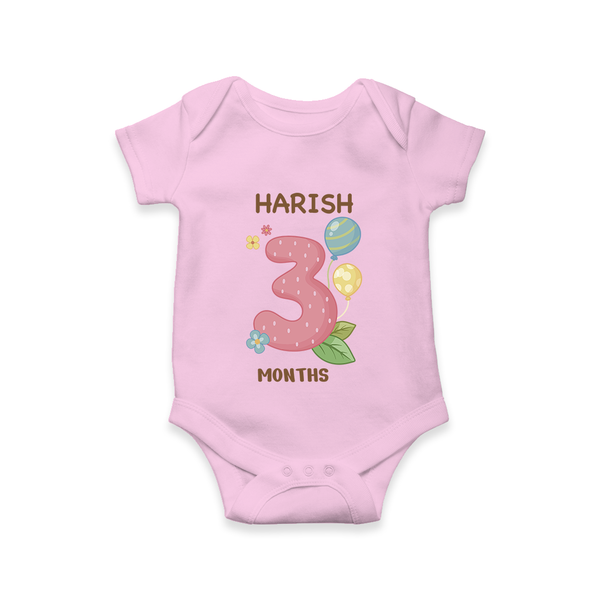 Celebrate Baby's 3rd Month | Custom Romper/Onesie | Premium Cotton - BABY PINK - New Born (Chest 14")
