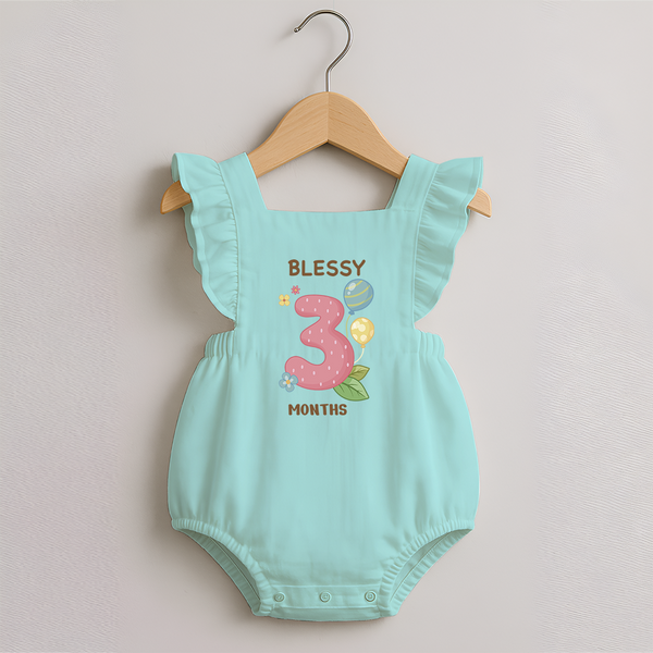 Celebrate Baby's 3rd Month | Custom Romper Frock | Premium Cotton - MINT GREEN - 0 - 3 Months Old (Chest 19")