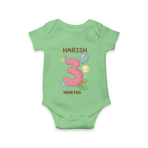 Celebrate Baby's 3rd Month | Custom Romper/Onesie | Premium Cotton - GREEN - New Born (Chest 14")