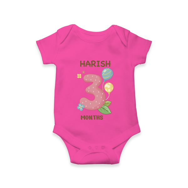 Celebrate Baby's 3rd Month | Custom Romper/Onesie | Premium Cotton - HOT PINK - New Born (Chest 14")