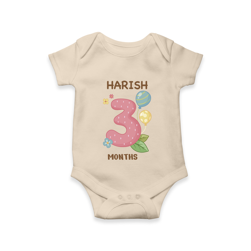 Celebrate Baby's 3rd Month | Custom Romper/Onesie | Premium Cotton - IVORY - New Born (Chest 14")