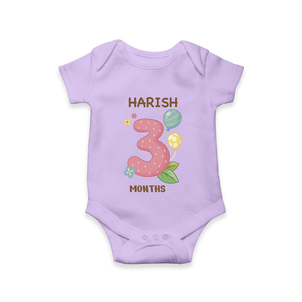 Celebrate Baby's 3rd Month | Custom Romper/Onesie | Premium Cotton - LILAC - New Born (Chest 14")