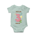 Memorialize your little one's Third month with a personalized romper/onesie - MINT GREEN - 0 - 3 Months Old (Chest 16")