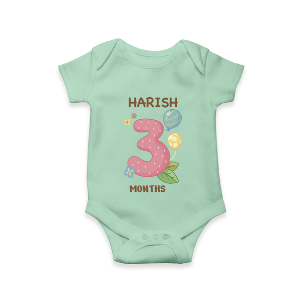 Celebrate Baby's 3rd Month | Custom Romper/Onesie | Premium Cotton - MINT GREEN - New Born (Chest 14")