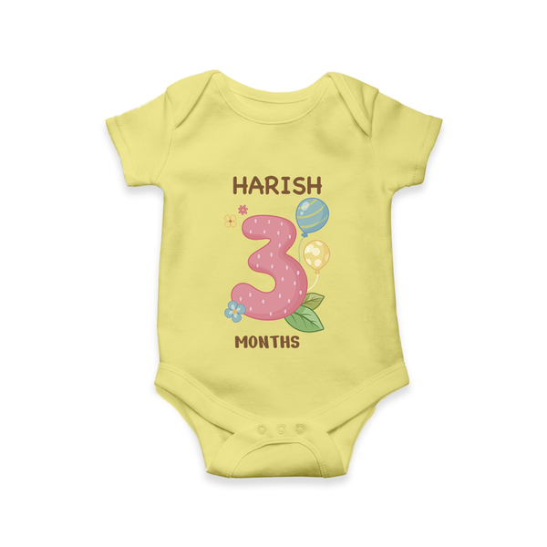 Celebrate Baby's 3rd Month | Custom Romper/Onesie | Premium Cotton - PASTEL YELLOW - New Born (Chest 14")