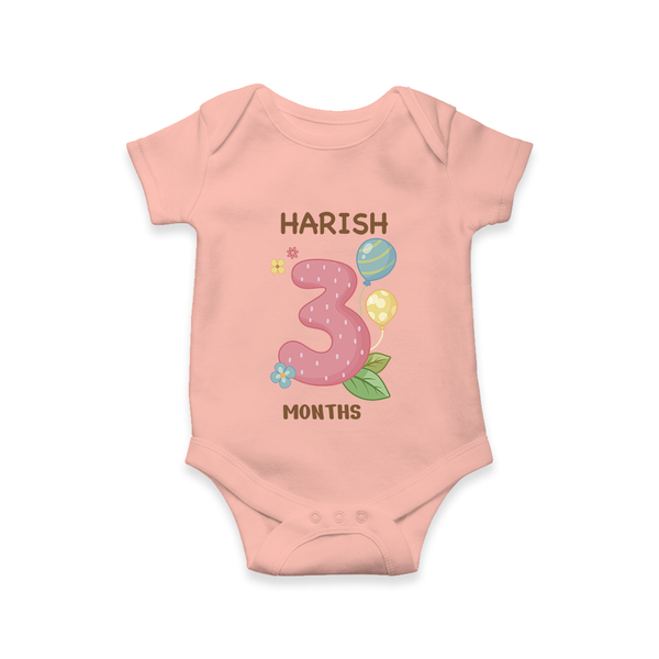 Celebrate Baby's 3rd Month | Custom Romper/Onesie | Premium Cotton - PEACH - New Born (Chest 14")