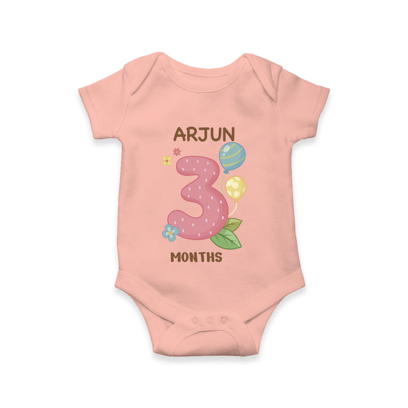 Memorialize your little one's Third month with a personalized romper/onesie - PEACH - 0 - 3 Months Old (Chest 16")