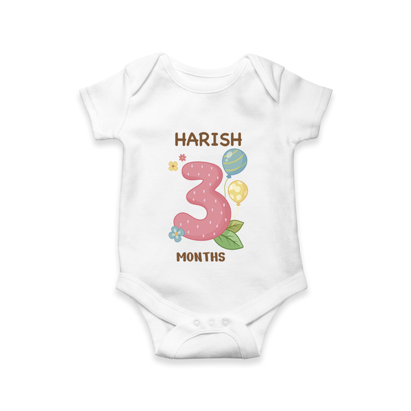 Celebrate Baby's 3rd Month | Custom Romper/Onesie | Premium Cotton - WHITE - New Born (Chest 14")