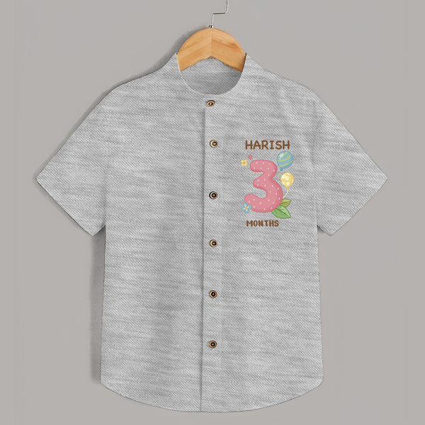 Celebrate Baby's 3rd Month | Custom Shirt | Premium Cotton - GREY - 0 - 6 Months Old (Chest 23")