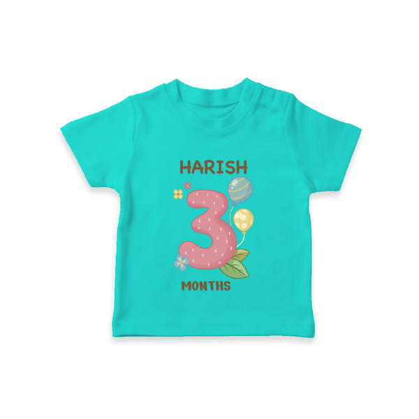 Celebrate Baby's 3rd Month | Custom T-Shirt | Premium Cotton - TEAL - 0-5 Months Old (Chest 17")