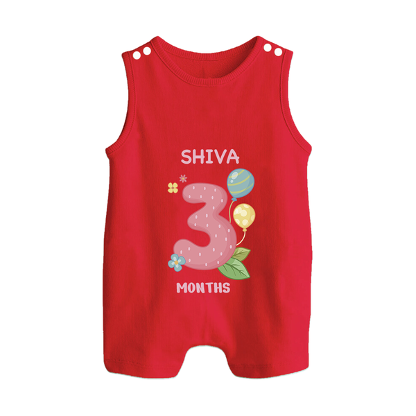 Celebrate Baby's 3rd Month | Custom Romper Suit/ Sleeveless Romper | Premium Cotton - RED - 0 - 5 Months Old (Chest 18")