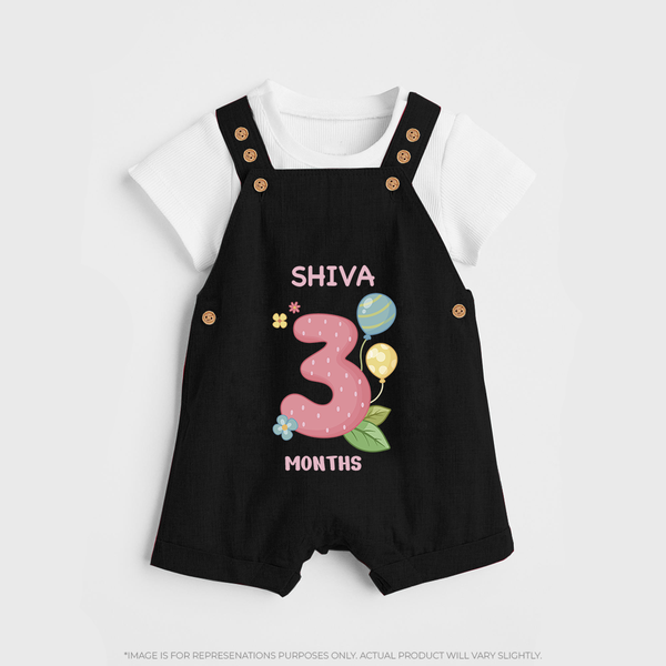 Celebrate Baby's 3rd Month | Custom Dungaree Set | Premium Cotton - BLACK - 0 - 5 Months Old (Chest 18")