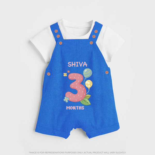 Celebrate Baby's 3rd Month | Custom Dungaree Set | Premium Cotton - COBALT BLUE - 0 - 5 Months Old (Chest 18")
