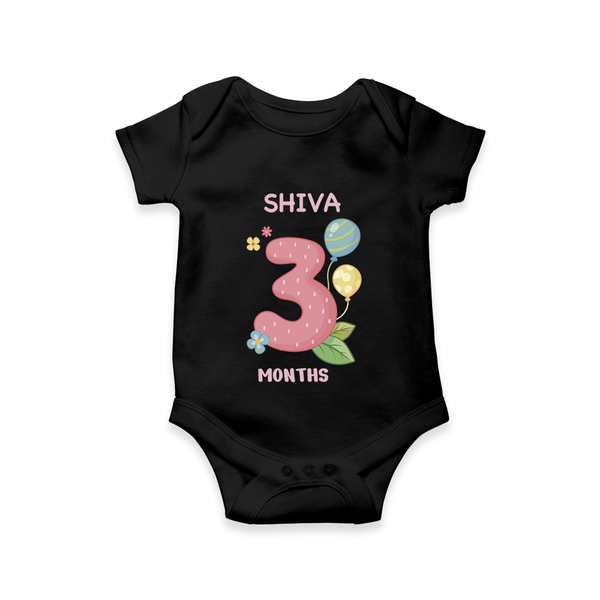 Celebrate Baby's 3rd Month | Custom Romper/Onesie | Premium Cotton - BLACK - New Born (Chest 14")