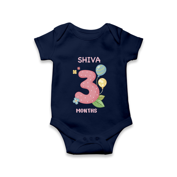 Celebrate Baby's 3rd Month | Custom Romper/Onesie | Premium Cotton - NAVY BLUE - New Born (Chest 14")