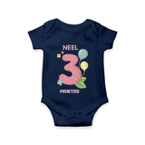 Memorialize your little one's Third month with a personalized romper/onesie - NAVY BLUE - 0 - 3 Months Old (Chest 16")
