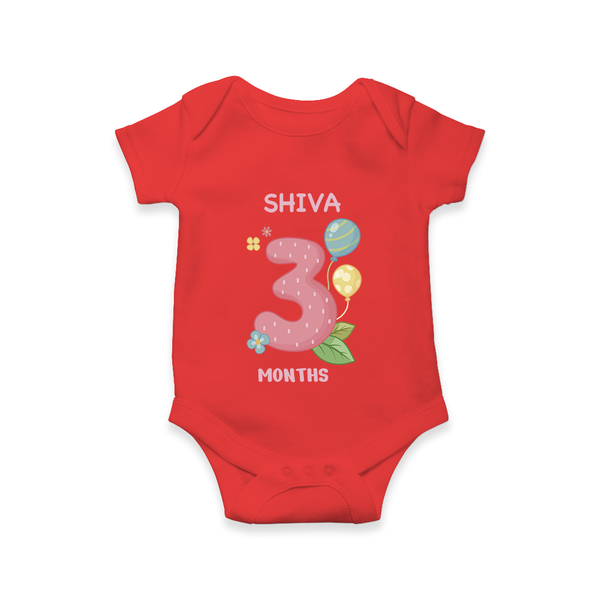 Celebrate Baby's 3rd Month | Custom Romper/Onesie | Premium Cotton - RED - New Born (Chest 14")