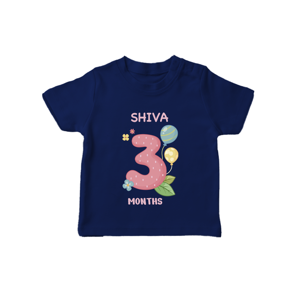 Celebrate Baby's 3rd Month | Custom T-Shirt | Premium Cotton - NAVY BLUE - 0-5 Months Old (Chest 17")