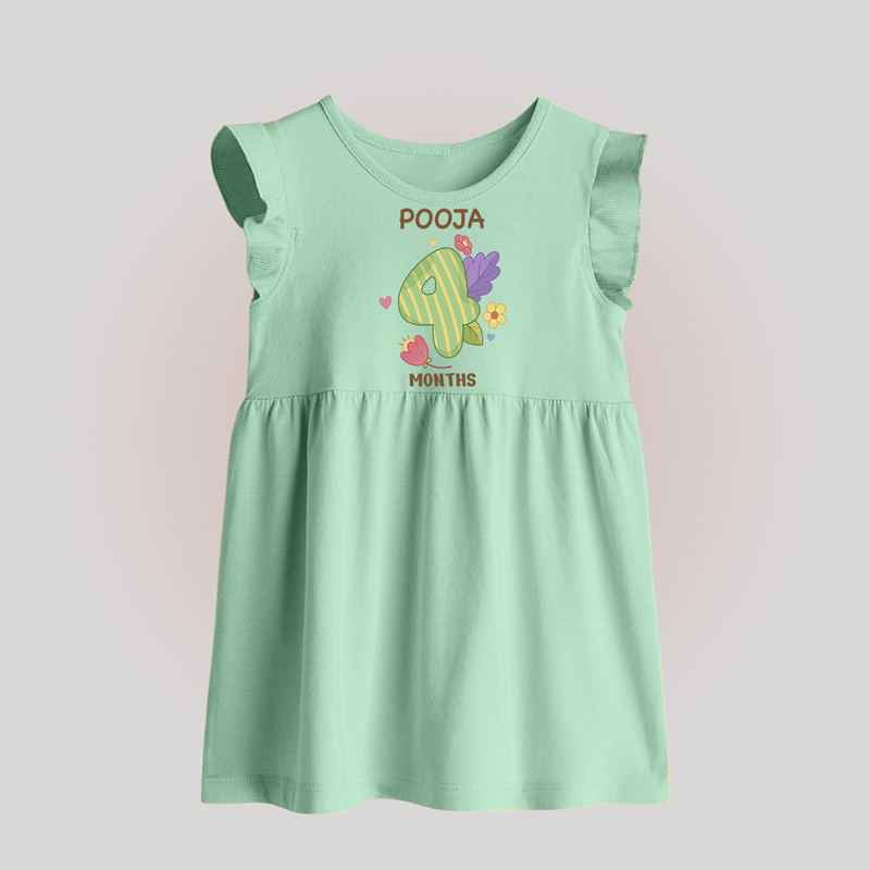 Celebrate Baby's 4th Month | Custom Baby Frock | Premium Cotton - MINT GREEN - 0 - 3 Months Old (Chest 17")