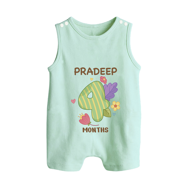 Celebrate Baby's 4th Month | Custom Romper Suit/ Sleeveless Romper | Premium Cotton - MINT GREEN - 0 - 5 Months Old (Chest 18")