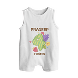 Celebrate Baby's 4th Month | Custom Romper Suit/ Sleeveless Romper | Premium Cotton - WHITE - 0 - 5 Months Old (Chest 18")