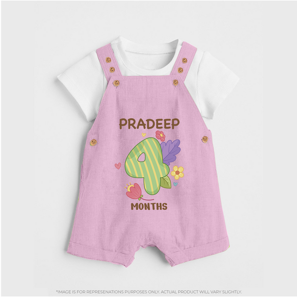 Celebrate Baby's 4th Month | Custom Dungaree Set | Premium Cotton - BABY PINK - 0 - 5 Months Old (Chest 18")