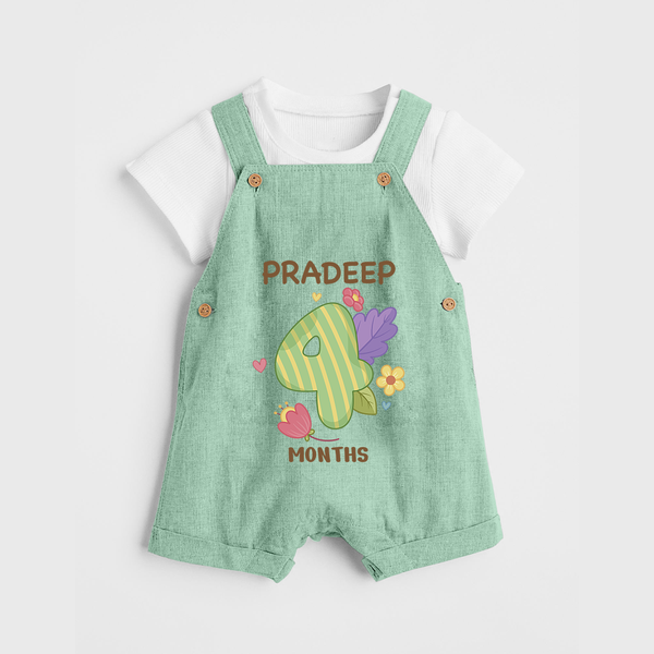 Celebrate Baby's 4th Month | Custom Dungaree Set | Premium Cotton - MINT GREEN - 0 - 5 Months Old (Chest 18")
