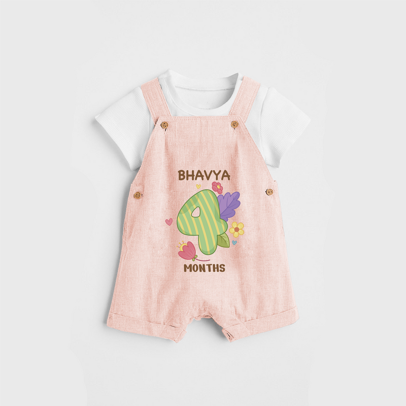 Memorialize your little one's Fourth month with a personalized Dungaree - PEACH - 0 - 5 Months Old (Chest 17")