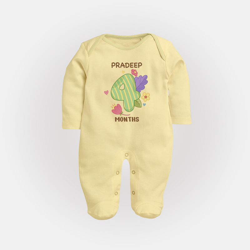 Dress Your Little One In Our Enchanting Customized Baby Sleep Suit For Their 4-Month Celebration - PASTEL YELLOW - New Born (Chest 7.5")