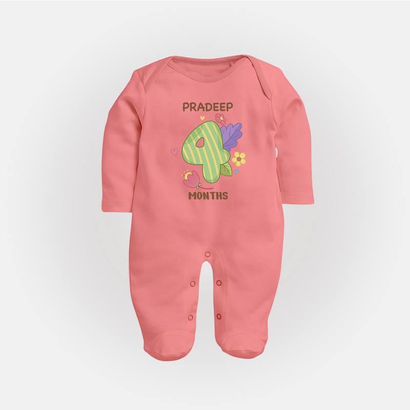 Dress Your Little One In Our Enchanting Customized Baby Sleep Suit For Their 4-Month Celebration - PEACH - New Born (Chest 7.5")