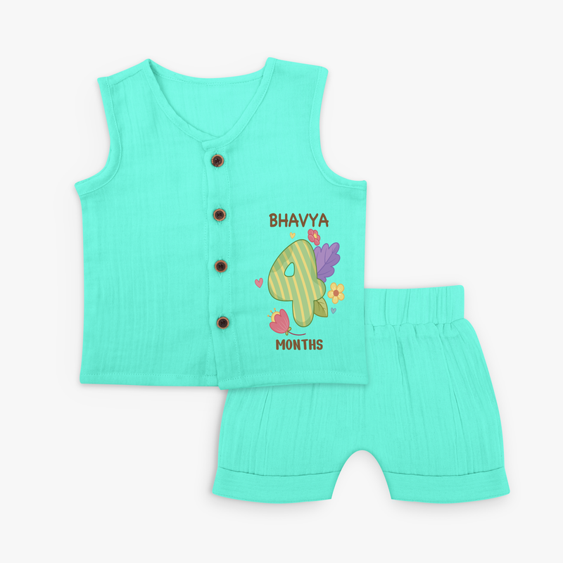 Memorialize your little one's Fourth month with a personalized Jabla set - AQUA GREEN - 0 - 3 Months Old (Chest 9.8")