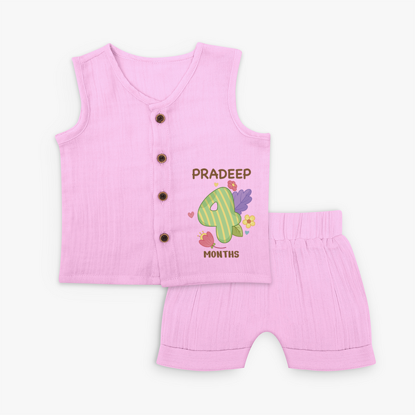 Celebrate Baby's 4th Month | Custom Jabla Set | Premium Cotton - BABY PINK - 0 - 3 Months Old (Chest 9.8")
