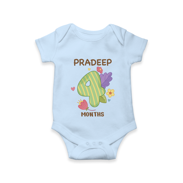 Celebrate Baby's 4th Month | Custom Romper/Onesie | Premium Cotton - BABY BLUE - New Born (Chest 14")